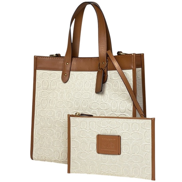Coach Signature Canvas / Leather Field Tote Crossbody With Matching Zipper Pouch - Picture 16 of 16